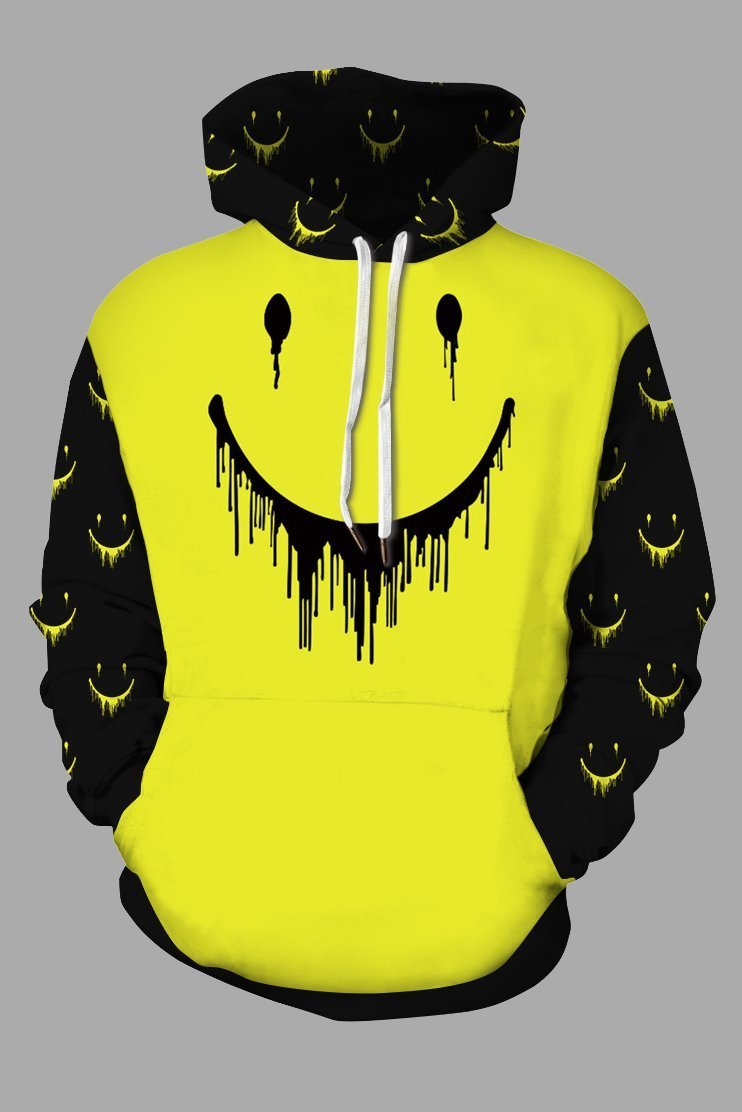 Street 3DSmile Face Printed Hooded Sweatshirt