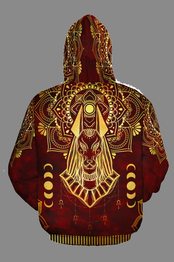 ANUBIS & BASTET PATTERN IN RED ALL-OVER HOODIE