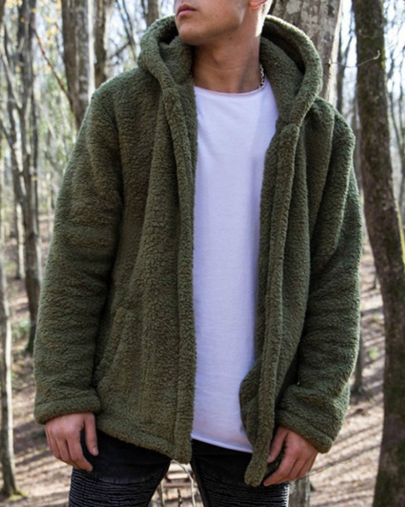 Simple Solid Color Plush Zip Coat