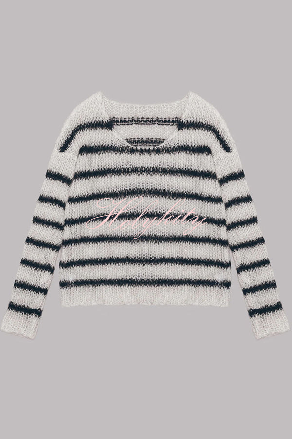 Time for Warmer Layers Fluffy Stripes Relaxed Knit Sweater