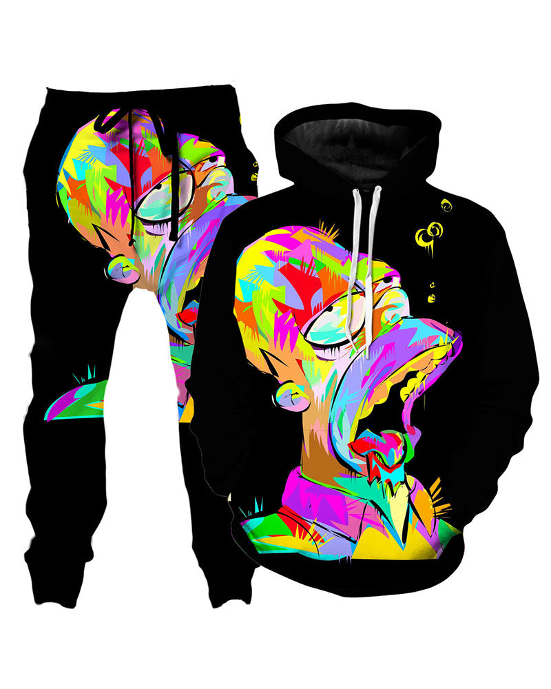 3D Street Anime  Print Hooded Two-piece Suit