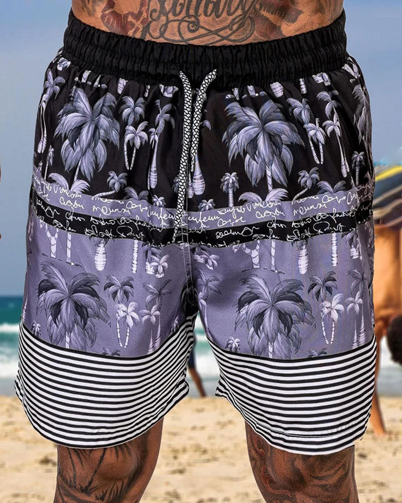 Trendy Coconut Stripe Print Beach Shorts