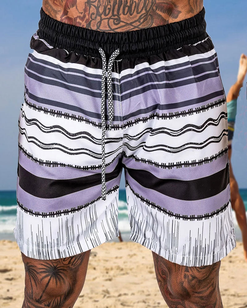 Fashion Multicolor Striped  Printed Beach Shorts